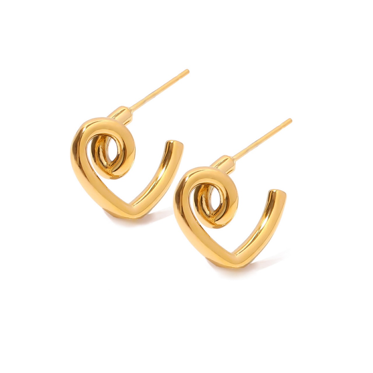 Gold and Silver Dual-tone Patchwork Heart-shaped Gold-plated Earrings - AINHOA