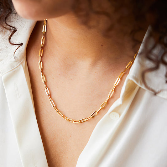 14K Gold-Plated Paperclip Link Chain Necklace - ARLETTE