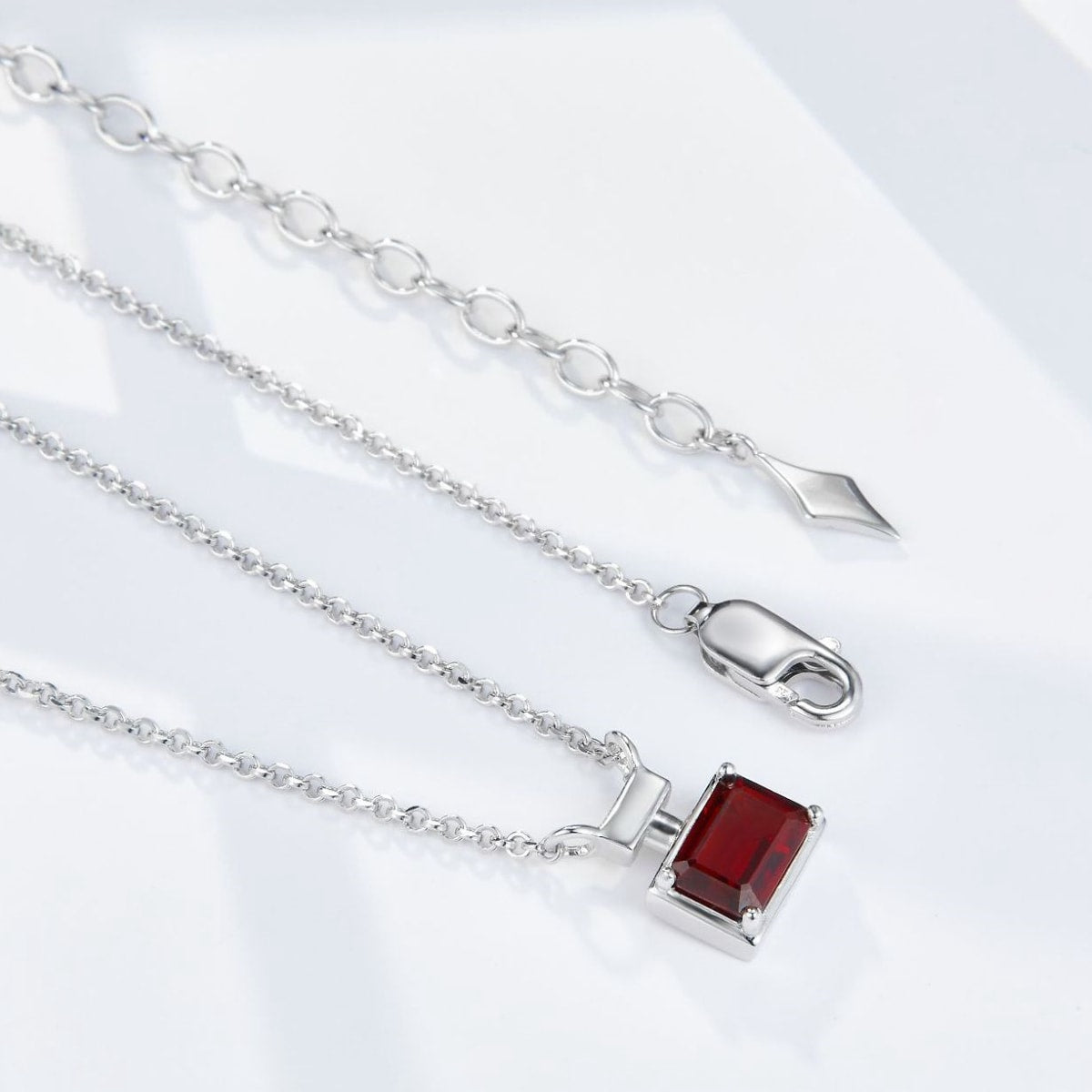 18k Platinum Plated Garnet Inlaid Pendant Necklace - CLARE