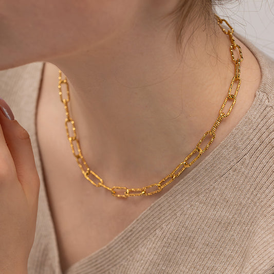18K Gold-Plated Embossed Paperclip Chain Necklace - ELLIOT