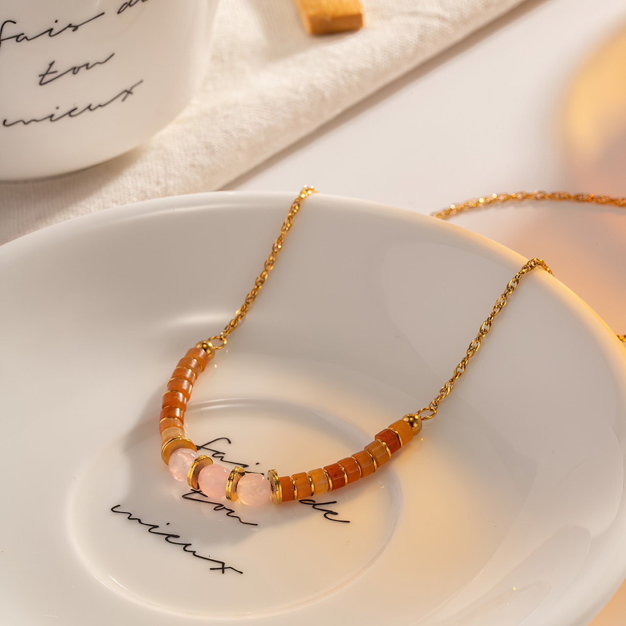 Fashion Pink Crystal Beaded Necklace - ILIANA