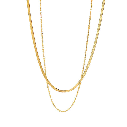 Double-Layer Twist & Flat Snake Chain Necklace - KAIRI