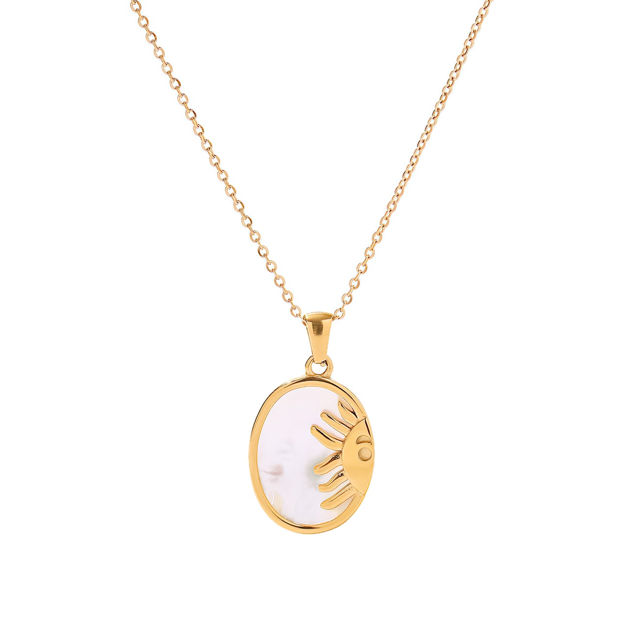 Vintage White Shell Sun 18k Gold Plated Pendant Necklace - LEYLA