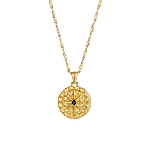 Vintage Star Compass 18k Gold Plated Pendant Necklace - Maci