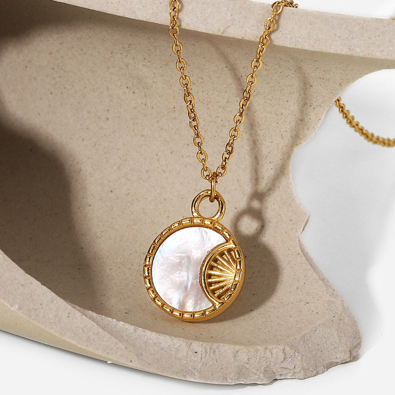 Popular Moonlight White Shell 18k Gold Plated Pendant Necklace - MARA