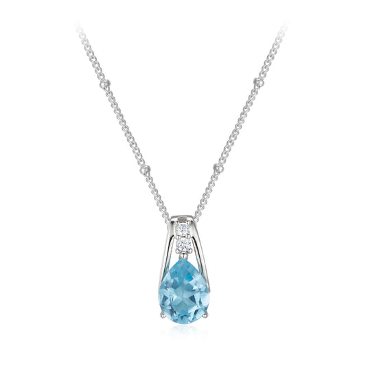 Waterdrop Blue Topaz 18k Platinum Plated Gold Pendant Necklace - MAYA