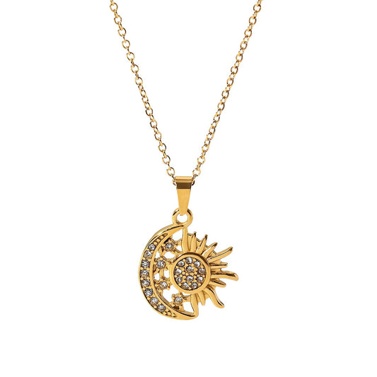 Versatile Sun Moon Zircon 18k Gold Plated Pendant Necklace - NIA