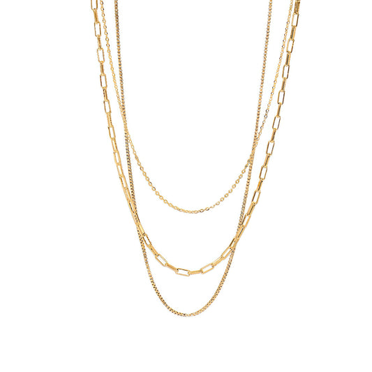 Stylish 18K Gold Plated Stainless Steel Triple Paper Clip Necklace - PROMISE