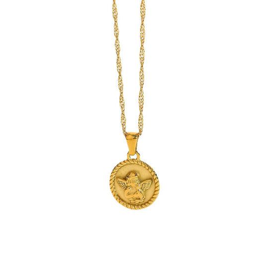 Vintage Cupid Angel 18k Gold Plated Pendant Necklace - SLOAN