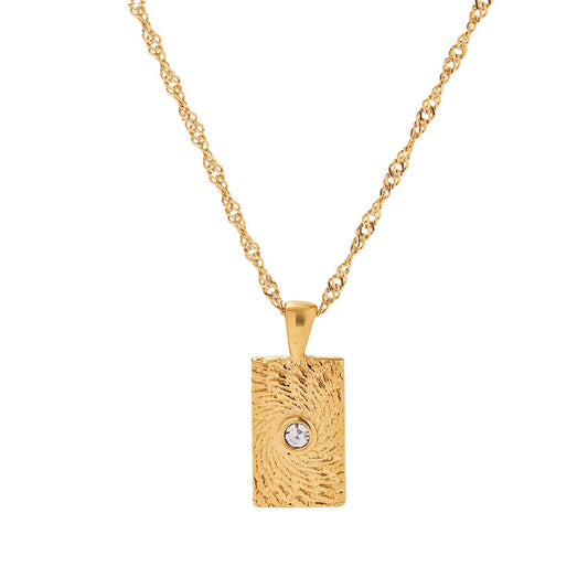 Rectangular Zircon Event Horizon Pole Star 18k Gold Plated Pendant Necklace - XYLA