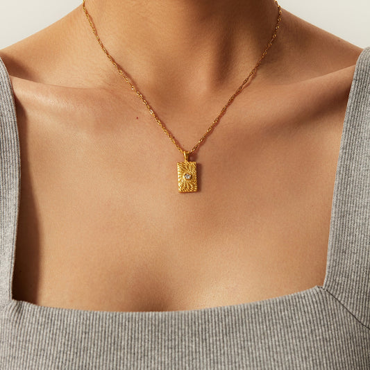 Rectangular Zircon Event Horizon Pole Star 18k Gold Plated Pendant Necklace - XYLA