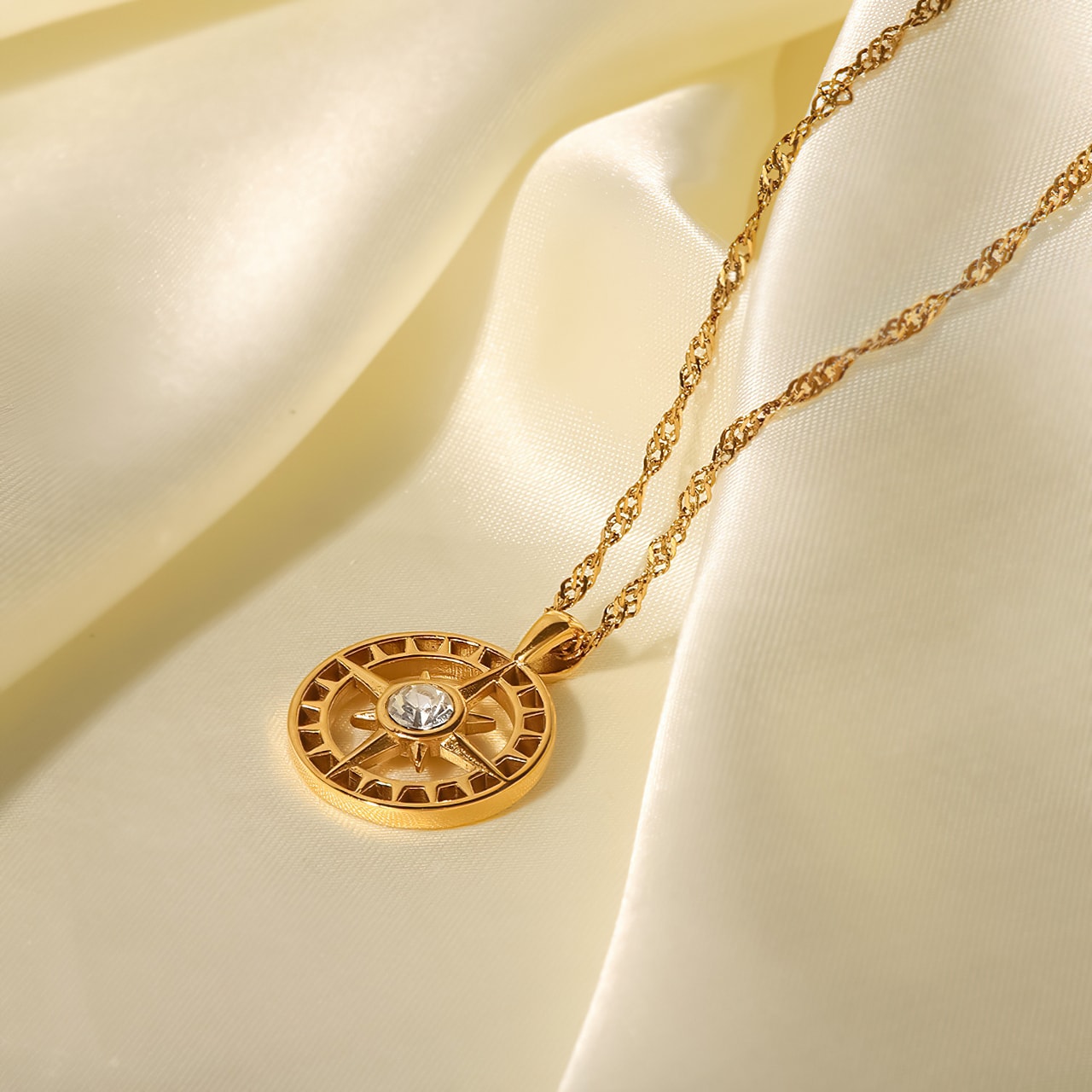 Round Star Zircon 18k Gold Plated Pendant Necklace - ZOYA