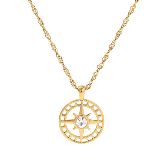 Round Star Zircon 18k Gold Plated Pendant Necklace - ZOYA