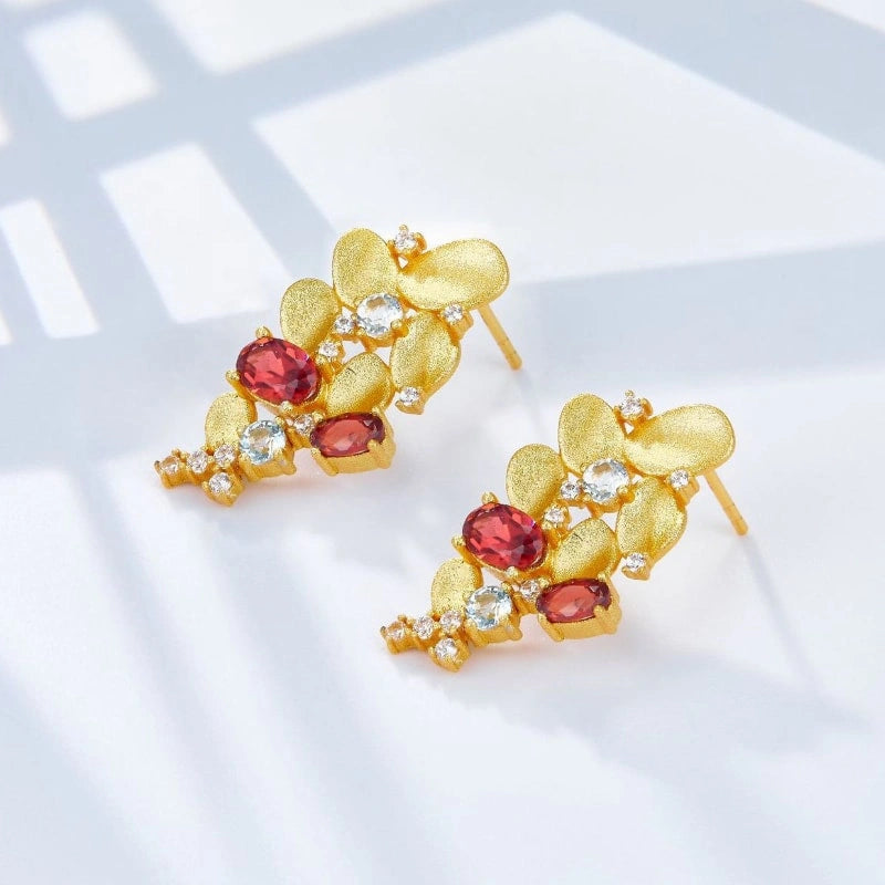 Gorgeous Topaz Garnet Zircon Gold-Plated Earrings - ADELAIDE