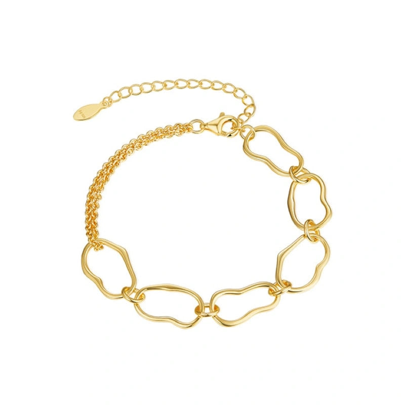 Half Rings Half Chains 18k Gold Plated Silver Bracelet - ADELINE