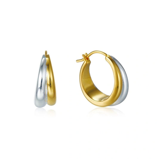 Double Circle Gold And Silver Two-tone Earrings - ALANA