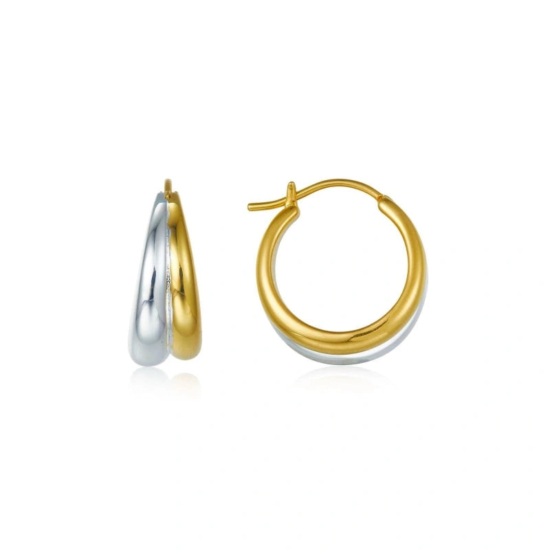 Double Circle Gold And Silver Two-tone Earrings - ALANA