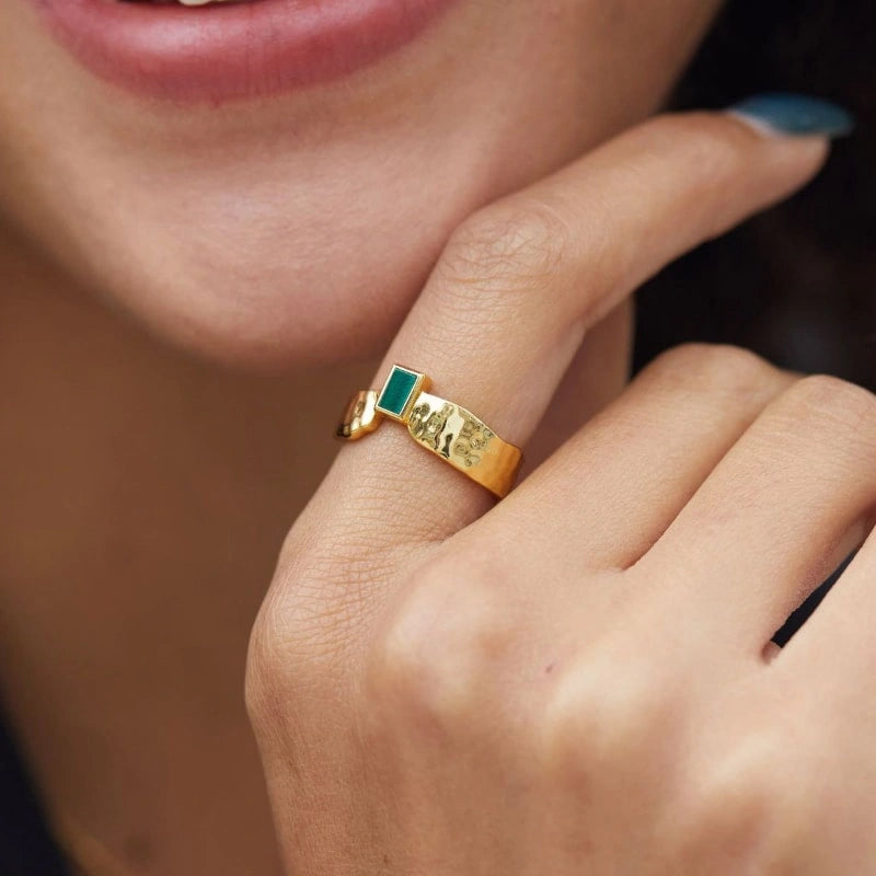 Malachite 18k Gold Plated Ring - ALAYNA