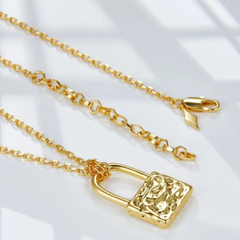 Vintage 18k Gold Plated Lock Pendant Necklace - ALINA