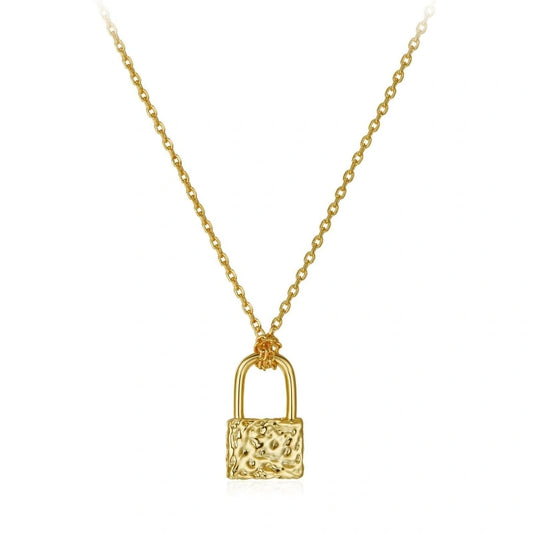 Vintage 18k Gold Plated Lock Pendant Necklace - ALINA