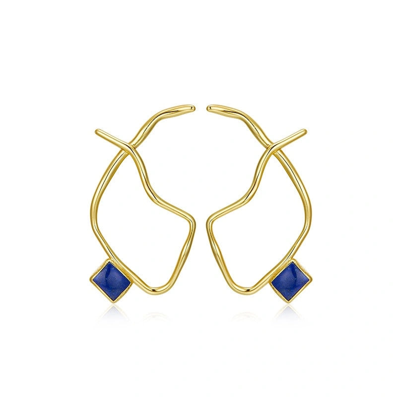 Peculiar Line Lapis Gold Plated Earrings - ALYSSA