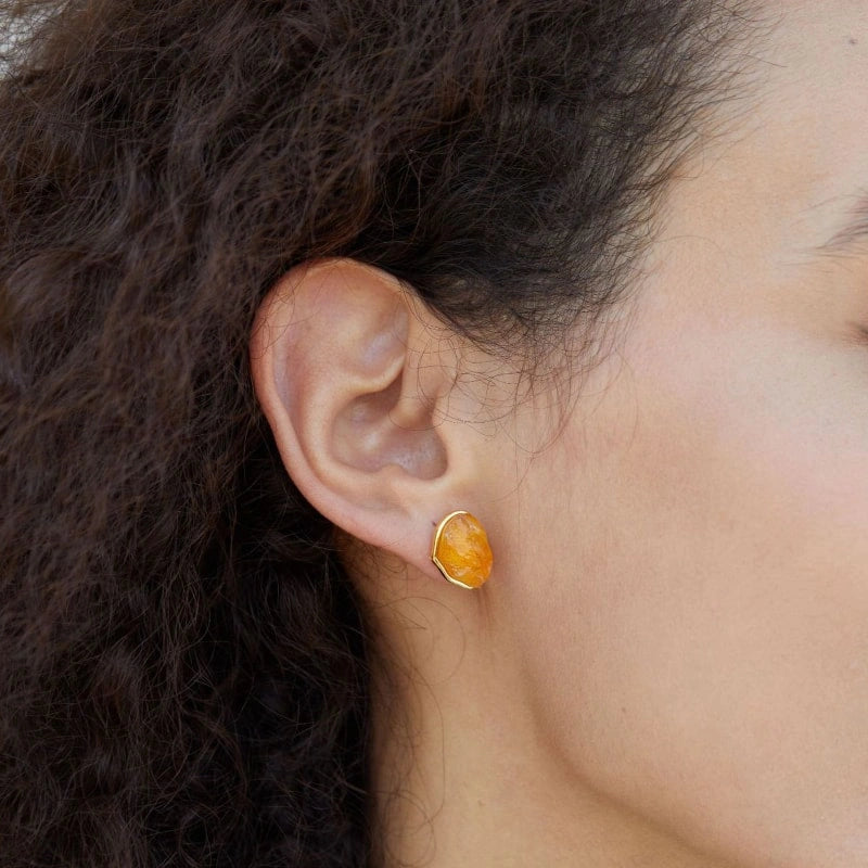 Natural Raw Yellow Crystal Stud Earrings - AMBERLY