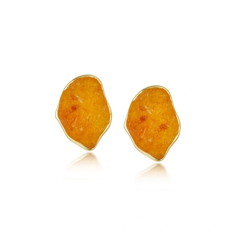 Natural Raw Yellow Crystal Stud Earrings - AMBERLY