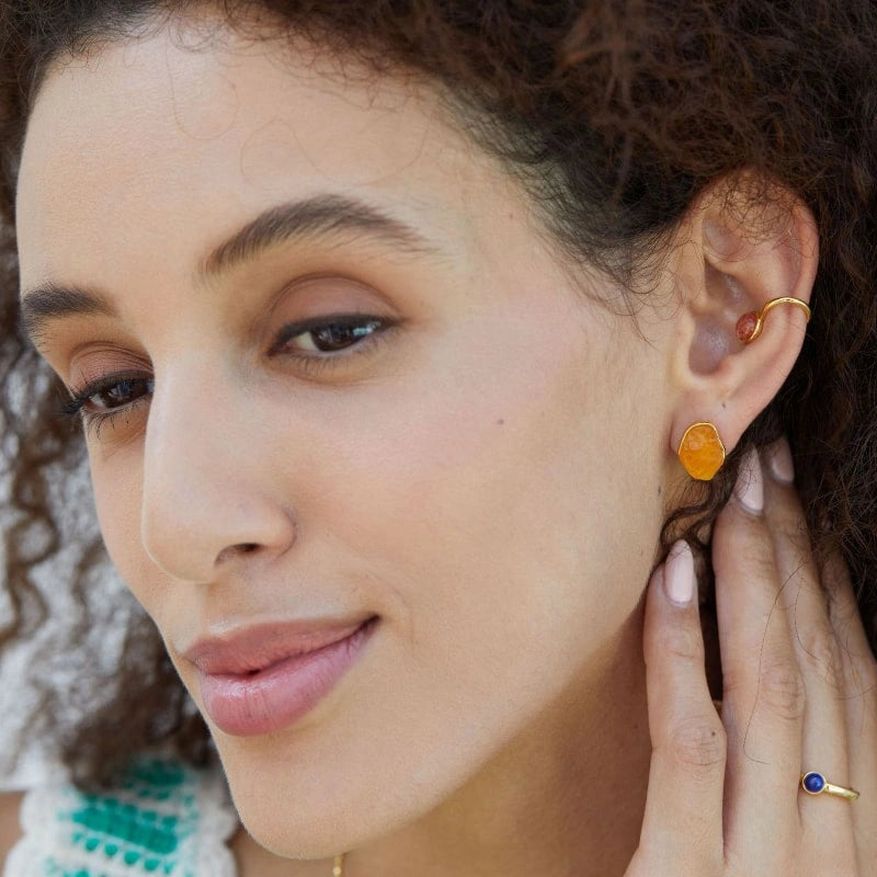 Natural Raw Yellow Crystal Stud Earrings - AMBERLY