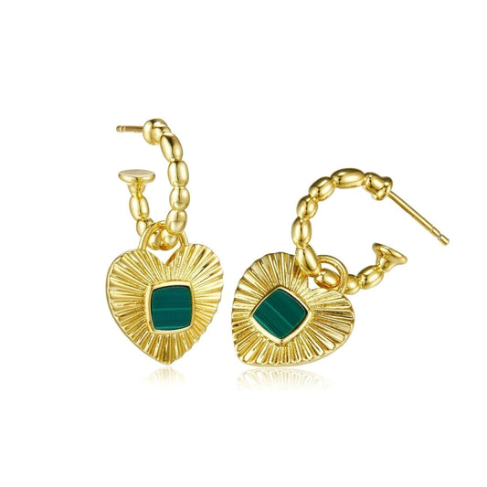 Natural Malachite Heart-shaped 18k Gold Plating Earrings - AMY