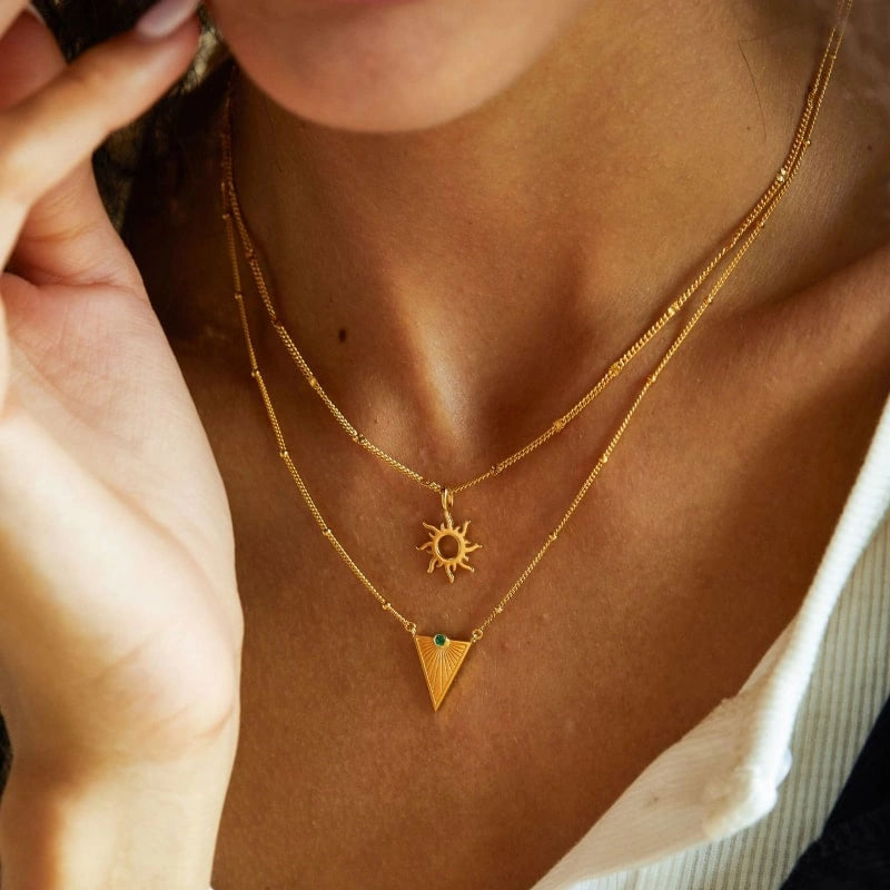 18k Gold Plated Triangle Set Zircon Pendant Clavicle Chain Necklace - ANAHI