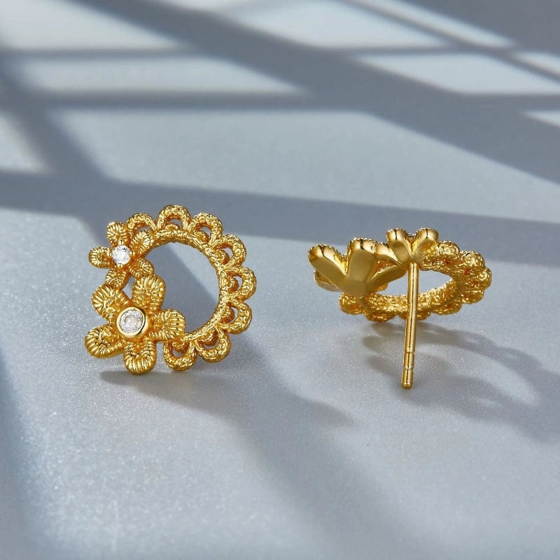 Classical Zircon Flower Gold-Plated Earrings - ANASTASIA