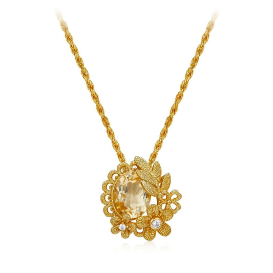 Blooming Citrine Zircon Gold-plated 925 Silver Pendant Necklace - ANGELIQUE