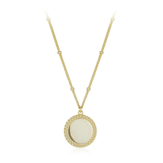 Round Mirror 18k Gold Plated 925 Silver Pendant Clavicle Chain Necklace -ANNA