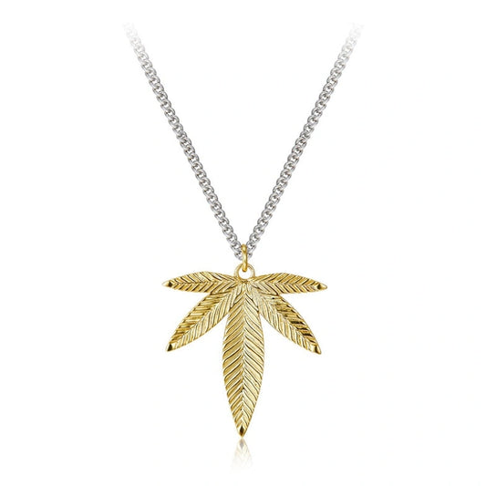 Gold-Plated Large Maple Leaf Pendant Sweater Chain Necklace - ASHLEY