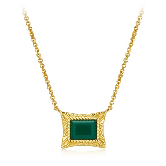 Natural Cut Green Agate 18k Gold Plated Pendant Necklace - AUDREY