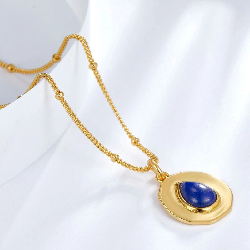 18k Gold Plated Water Drop Lapis Lazuli Pendant Necklace - AVERY