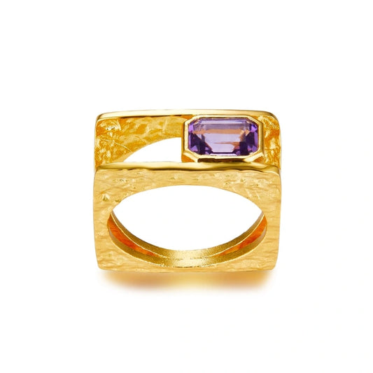 Sandwiched Amethyst 18k Gold Plated 925 Silver Ring - AYLA