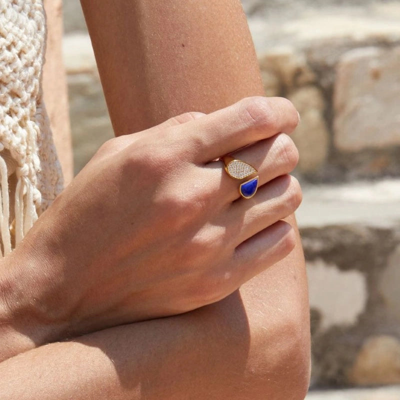 Heart Lapis Lazuli Zircon 18k Gold Plated Sterling Silver Ring - BRIELLE