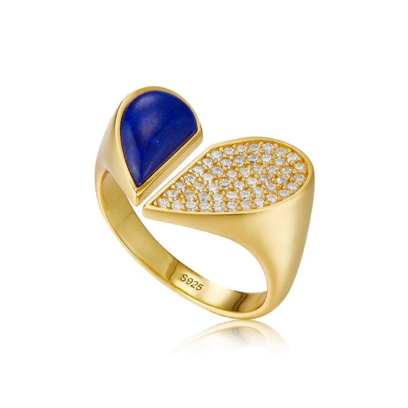 Heart Lapis Lazuli Zircon 18k Gold Plated Sterling Silver Ring - BRIELLE