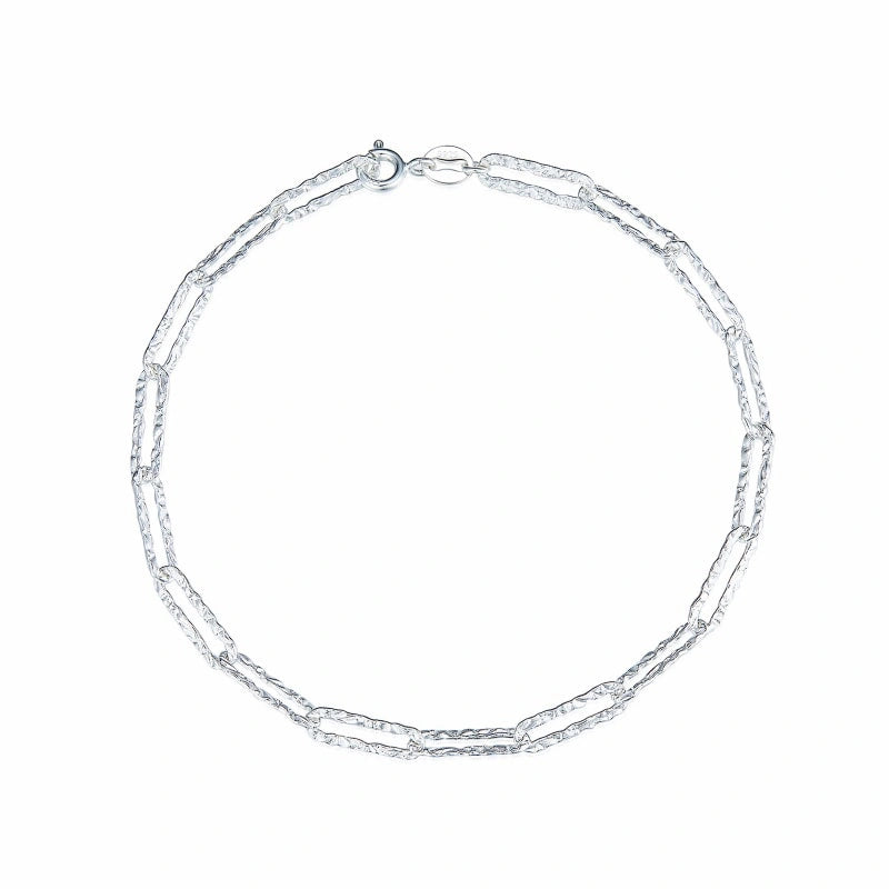 Glistening Embossed Cross-Chain Bright Silver Bracelet - CARA