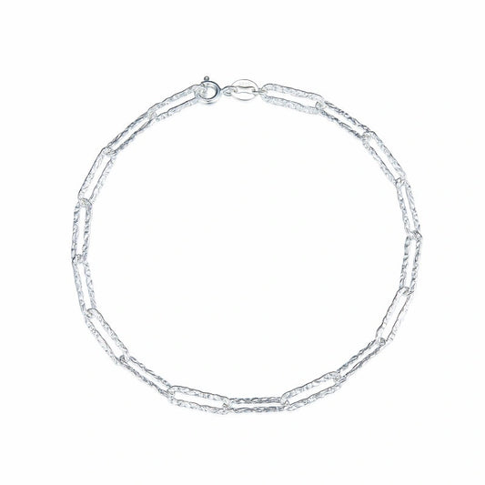 Glistening Embossed Cross-Chain Bright Silver Bracelet - CARA