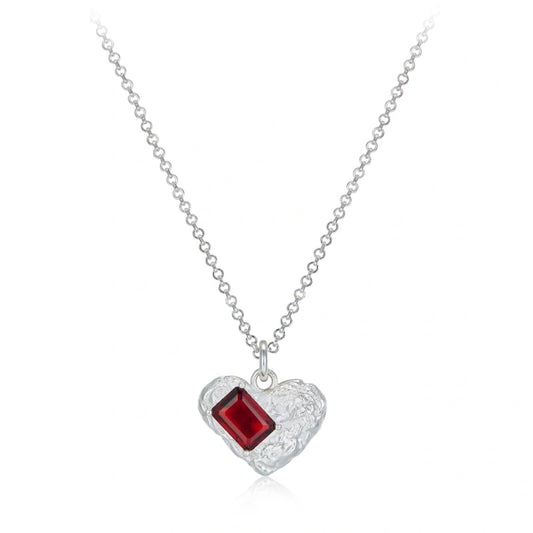 Vintage Heart Garnet Sterling Silver Pendant Necklace - CAROLINE