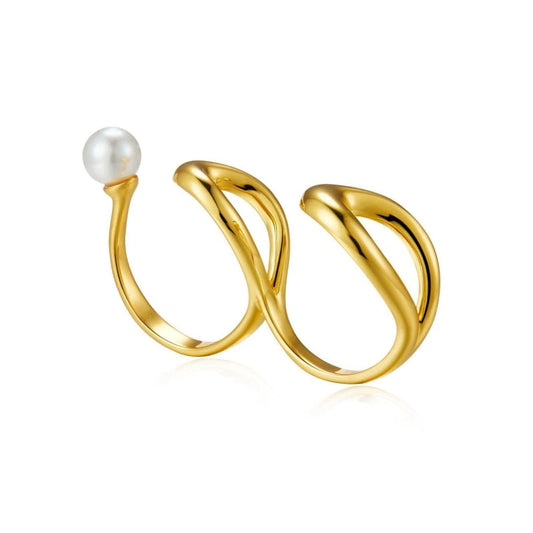 Pearl 18k Gold Plated Double-Finger Ring - CHARLEE