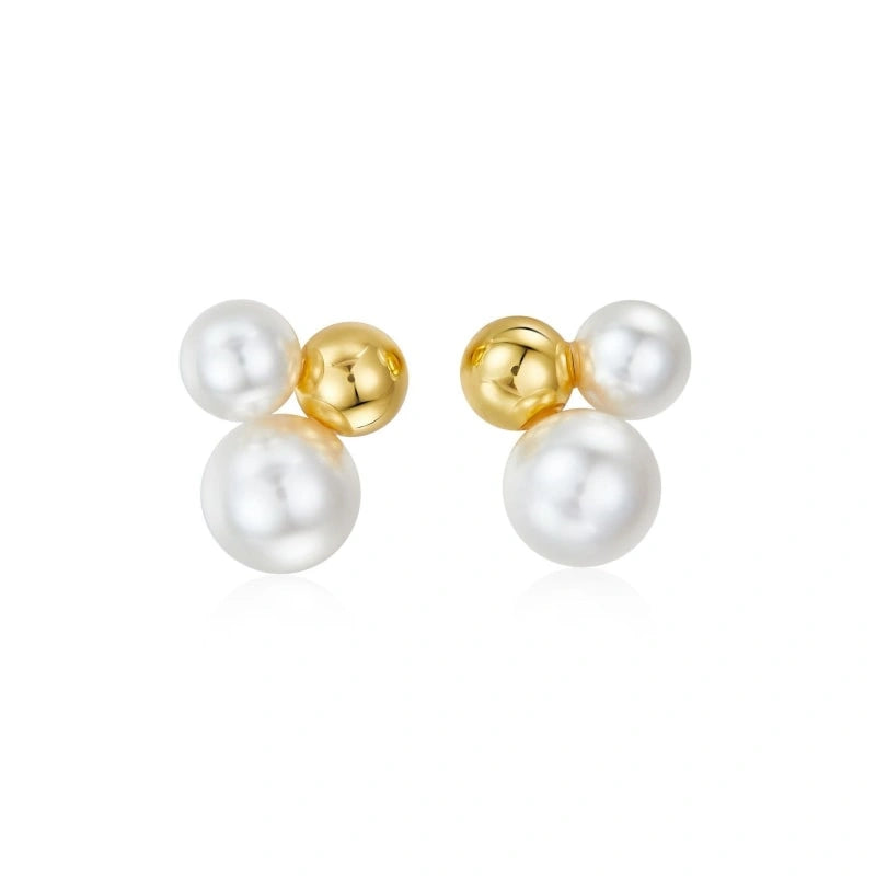 Gold Elegant Double Pearl Earrings - CHARLOTTE