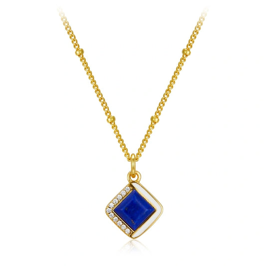Square Lapis Lazuli 18k Gold Plated Sterling Silver Pendant Necklace - ELENA