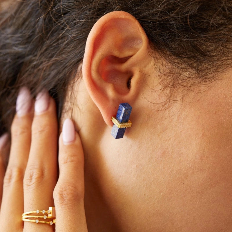 Trendy Lapis Lazuli 18k Gold Plated Earrings - ELIANA