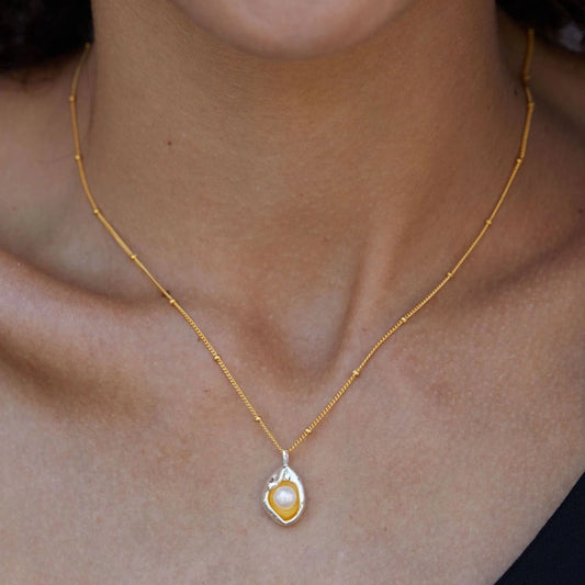 Silver Wrapped Pearl Gold Plated Pendant Clavicle Chain Necklace - ELIZABETH