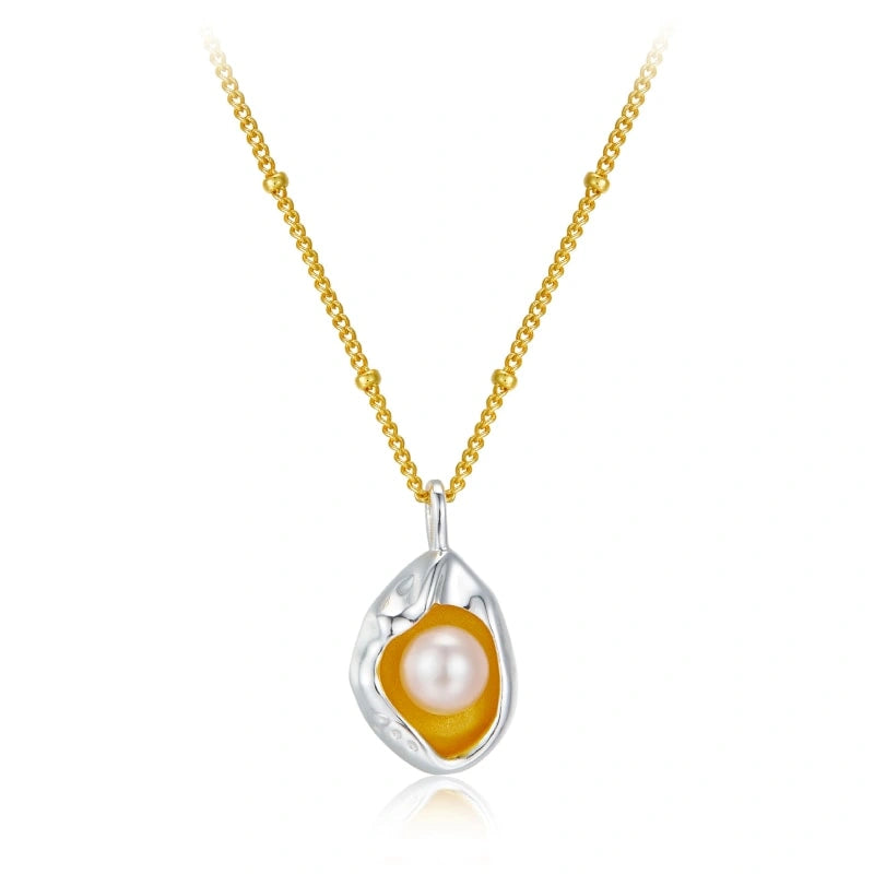 Silver Wrapped Pearl Gold Plated Pendant Clavicle Chain Necklace - ELIZABETH