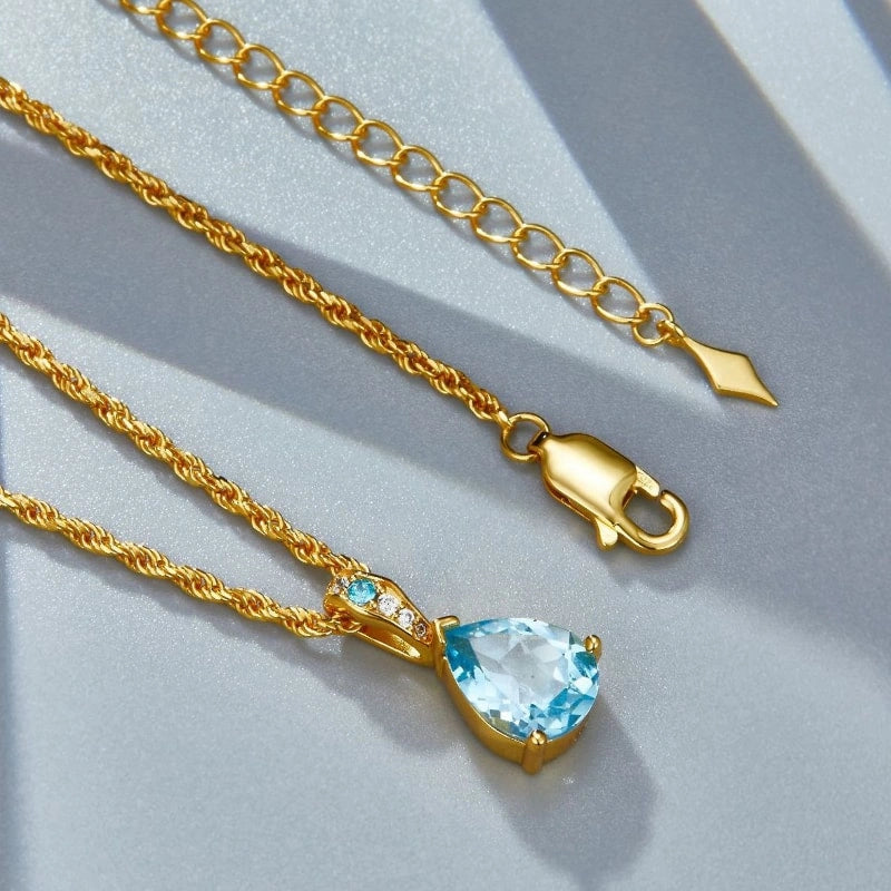 Water Drop Natural Topaz 18k Gold Plated Pendant Clavicle Chain Necklace - ELLIE