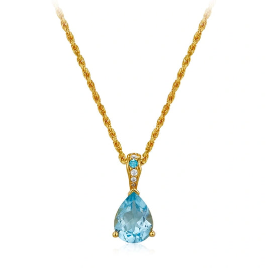 Water Drop Natural Topaz 18k Gold Plated Pendant Clavicle Chain Necklace - ELLIE